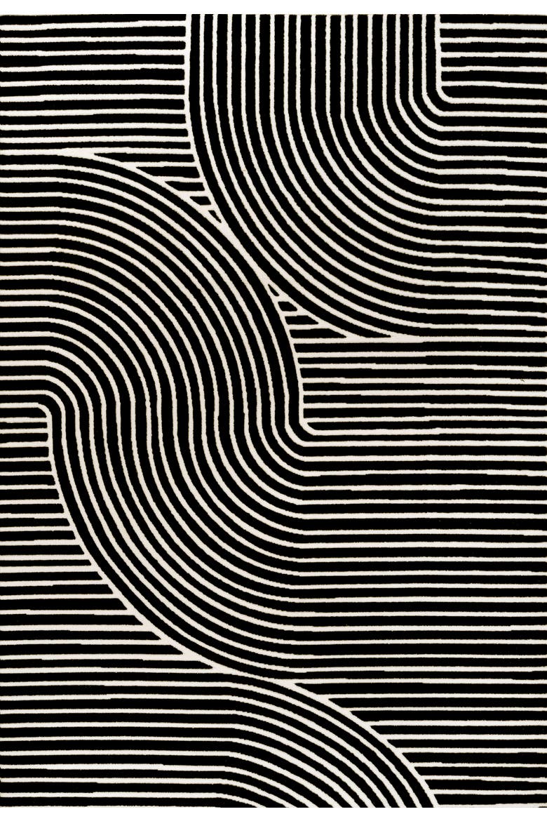 Hallie High-Low Minimalist Curve Geometric Indoor/Outdoor Area Rug, Main, color, Black/White
