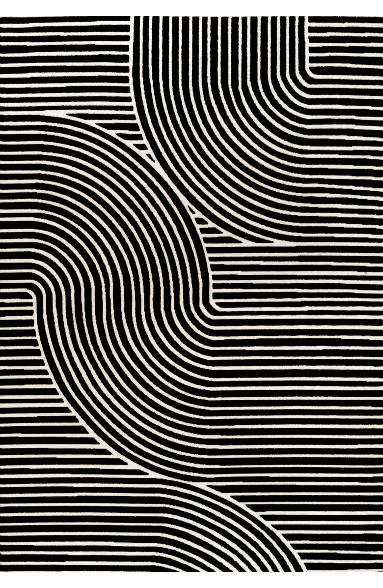 JONATHAN Y Hallie High-Low Minimalist Curve Geometric Indoor/Outdoor Area Rug, Main, color, Black/White