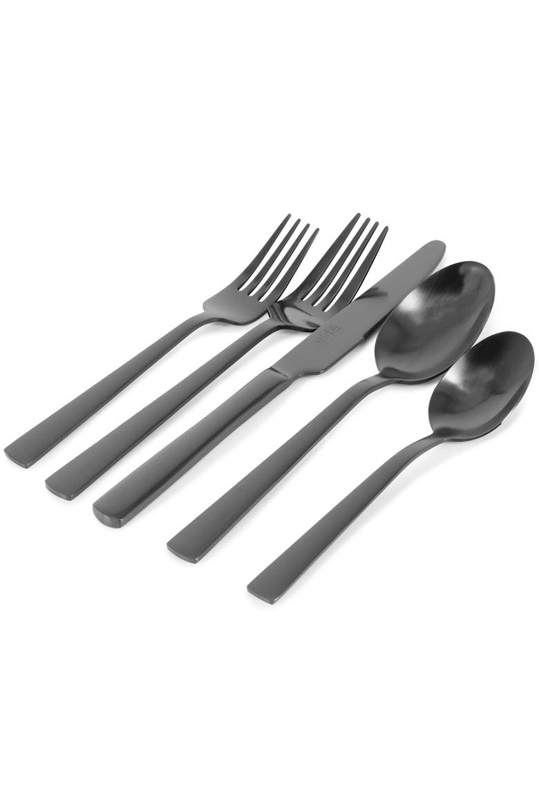 Earlston 20 Piece Stainless Steel Flatware Set, Alternate, color, Black