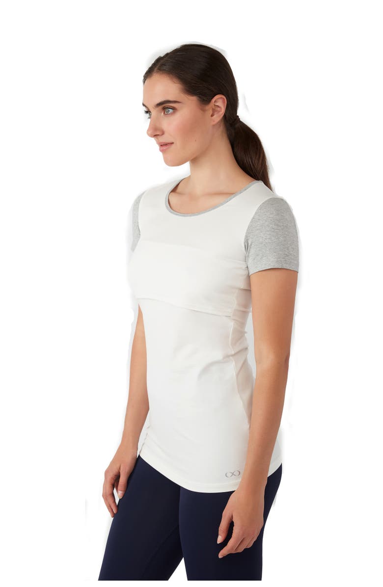Modern Eternity Maternity Modern Eternity Nia Short Sleeve Maternity & Nursing Top, Alternate, color, Eggshel Grey Mix