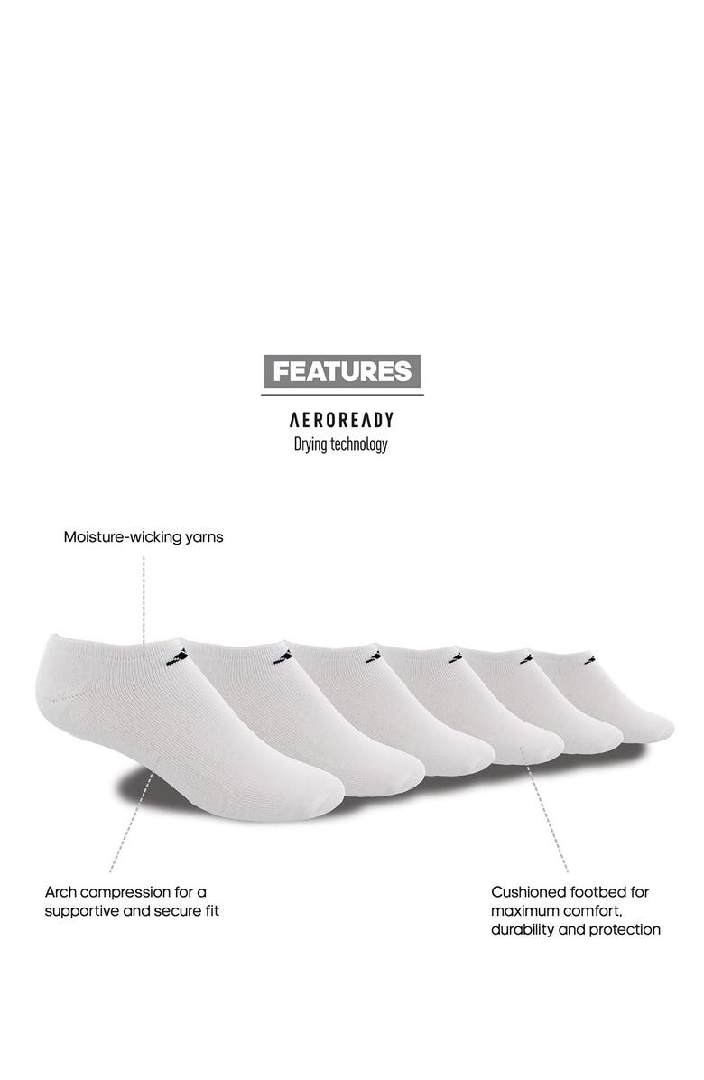 adidas Athletic No Show Socks - Pack of 6, Alternate, color, White