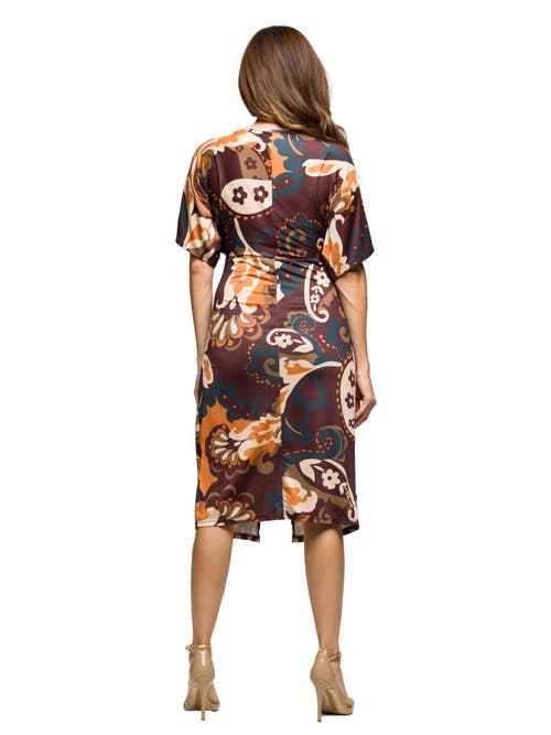 24seven Comfort Apparel Short Sleeve Knot Front Midi Dress In Multi