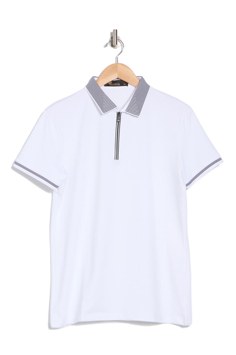 Slim Fit Zip Stretch Cotton Polo, Alternate, color, WHITE