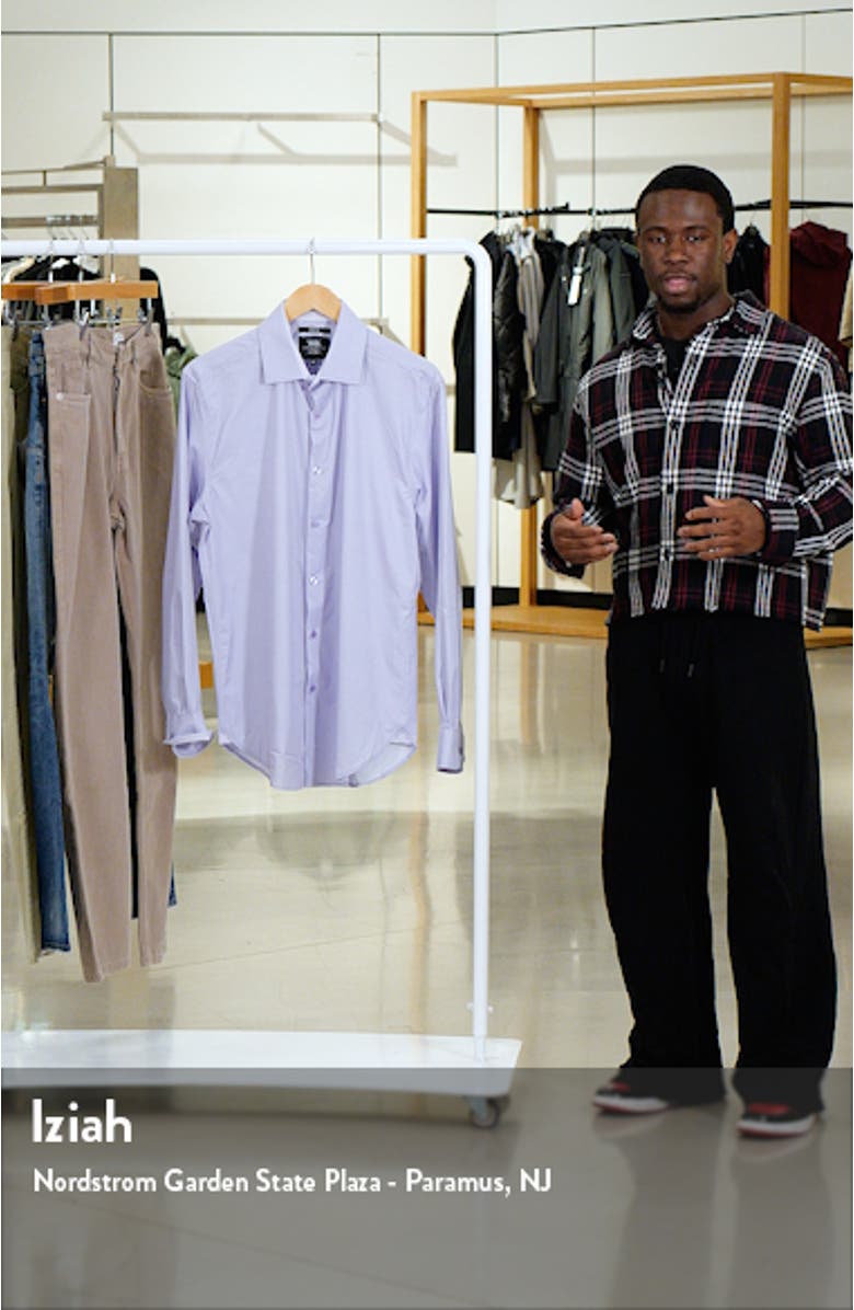 Slim Fit Broken Stripe Print Recycled Performance Stretch Dress Shirt, sales video thumbnail