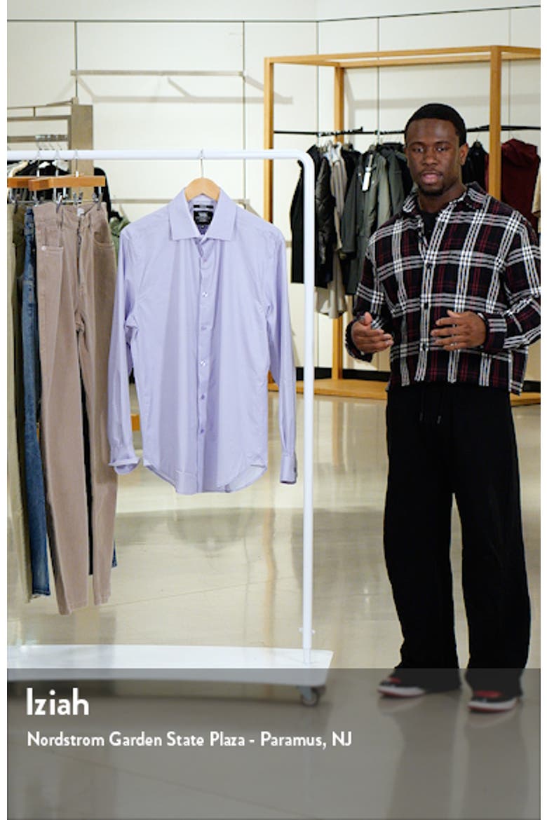 Slim Fit Broken Stripe Print Recycled Performance Stretch Dress Shirt video