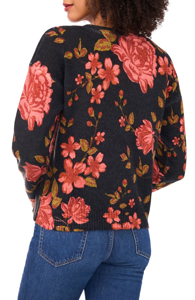CeCe Floral Jacquard Sweater, Alternate, color, Rich Black