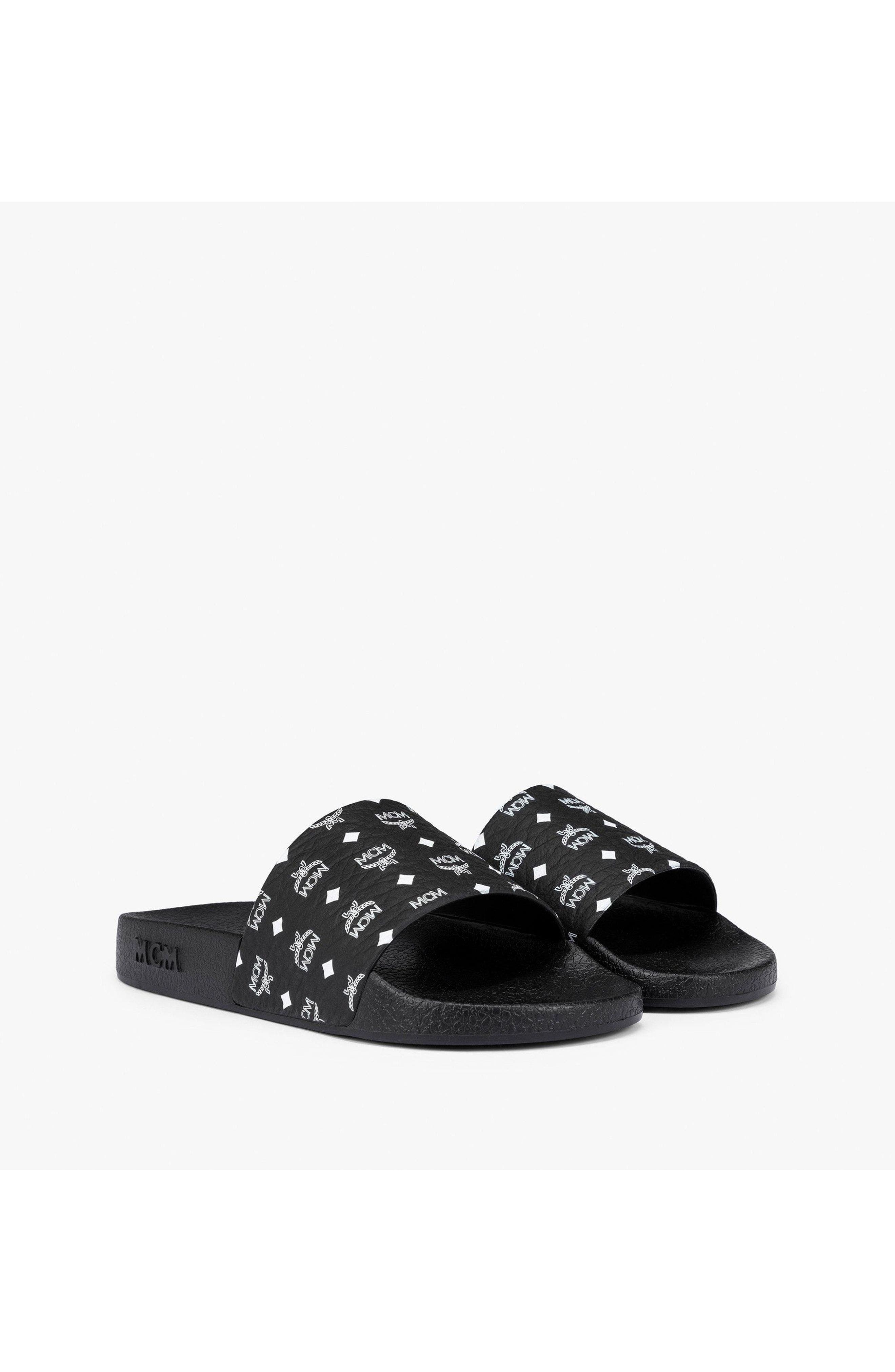 Monogram Print Rubber Slides, Main, color, Black