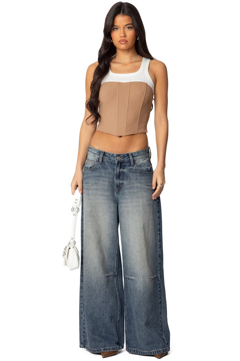 Ila Layered Crop Corset Tank, Alternate, color, WHITE-AND-CAMEL