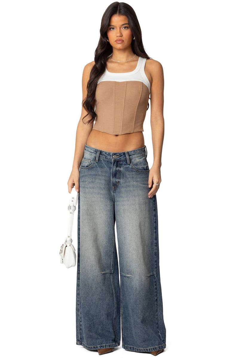 EDIKTED Ila Layered Crop Corset Tank, Alternate, color, White-And-Camel
