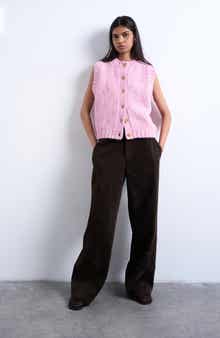 Topshop Fluffy Twist Button-Up Sweater Vest
