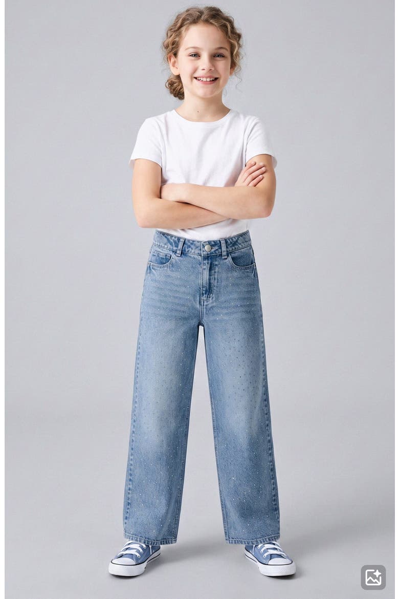 Kids' Mia Studded Wide Leg Jeans, Alternate, color, BLEACH WASH