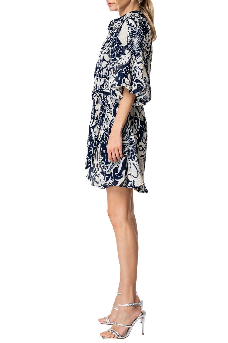 Anison Balloon Sleeve Plissé Chiffon Shirtdress, Alternate, color, NAVY MULTI