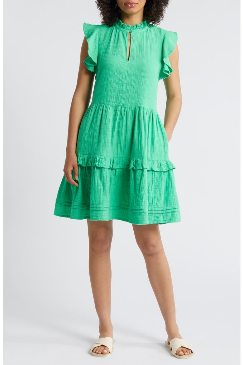 Ruffle Duo Cotton Gauze Dress, Main, color, GREEN CELTIC