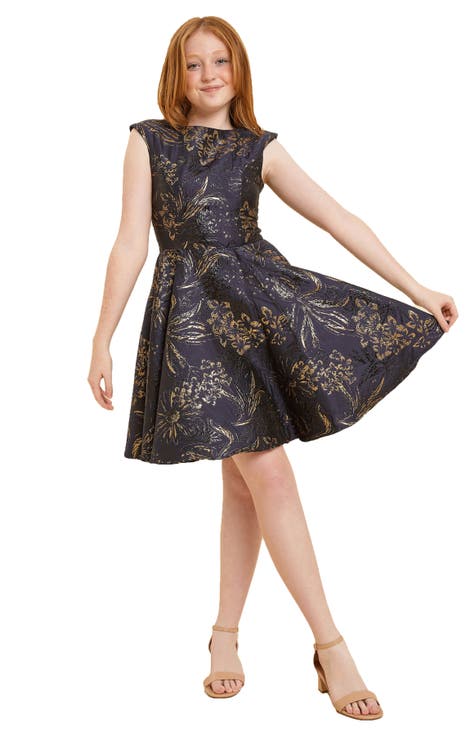 Cap Sleeve Boat Neck Dress In Longer Length (Big Kid)