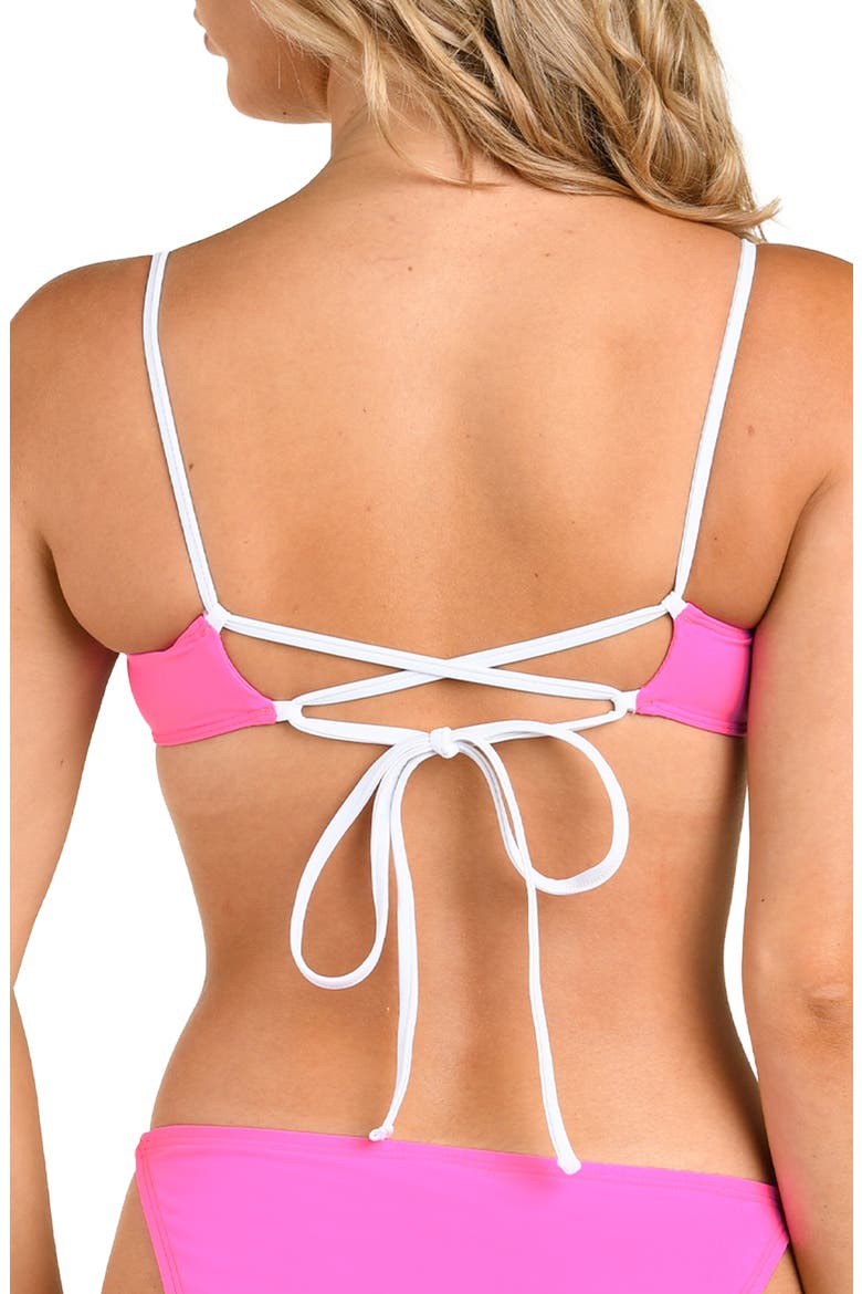 Solids Contrast Trim Bandeau Bikini Top, Alternate, color, POP PINK