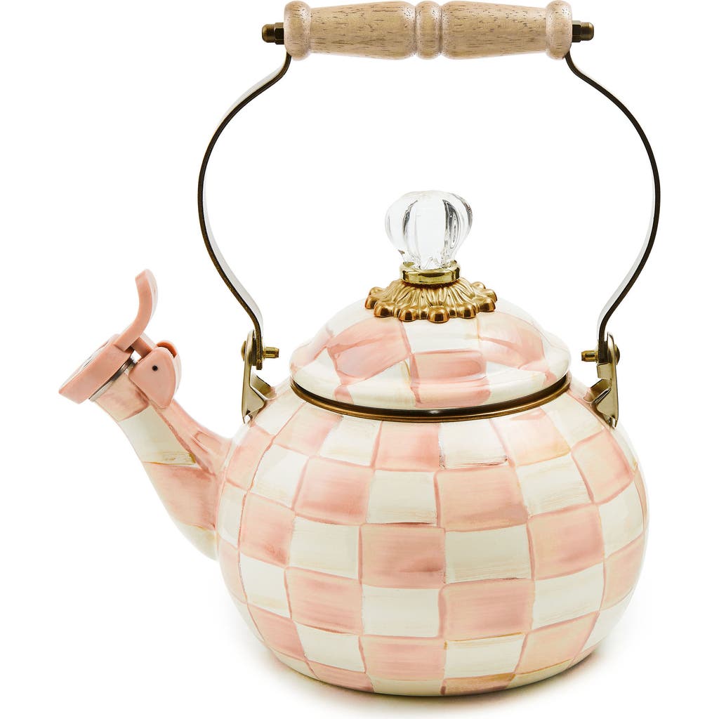 Mackenzie-childs Mackenzie Childs Rosy Check Whistling Tea Kettle In Pink