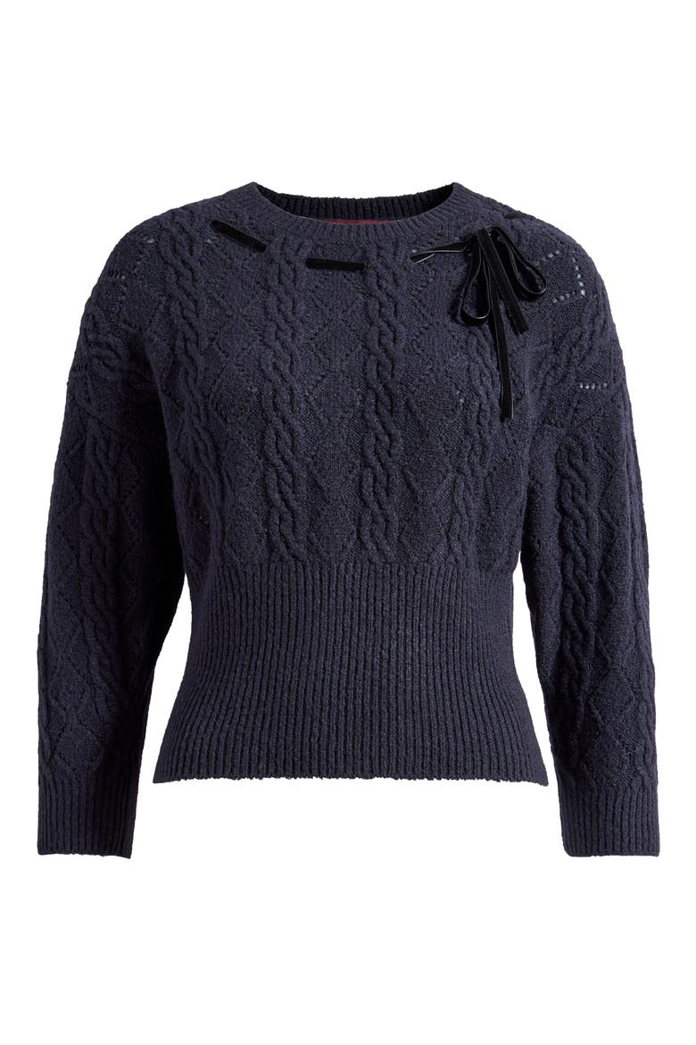 x Sara Walker Miranda Velvet Pointelle Sweater, Alternate, color, NAVY