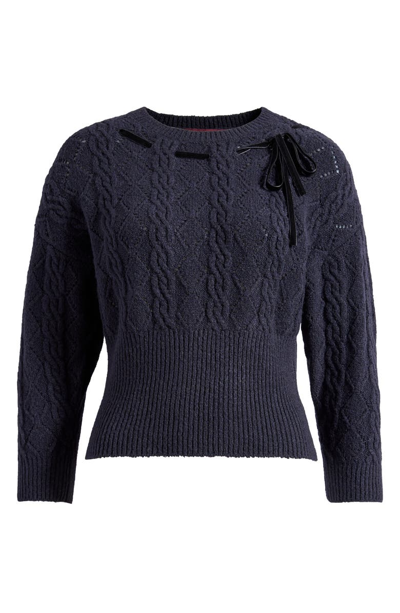 WAYF x Sara Walker Miranda Velvet Pointelle Sweater, Alternate, color, Navy