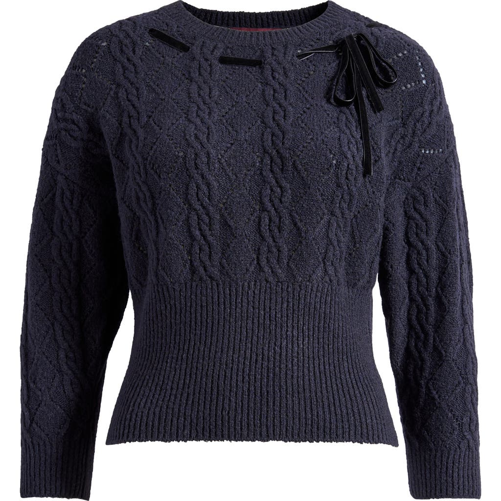 Wayf Miranda Velvet Lace Sweater In Blue
