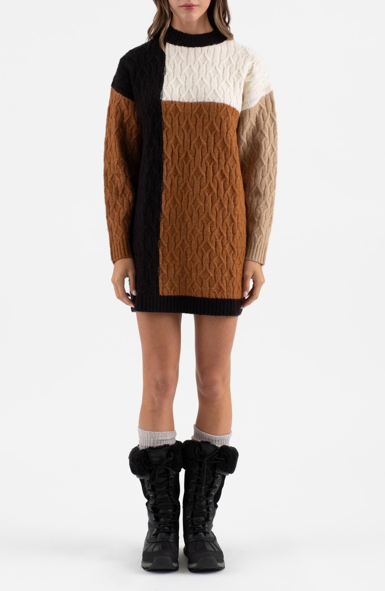 Blu Pepper Colorblock Long Sleeve Sweater Dress