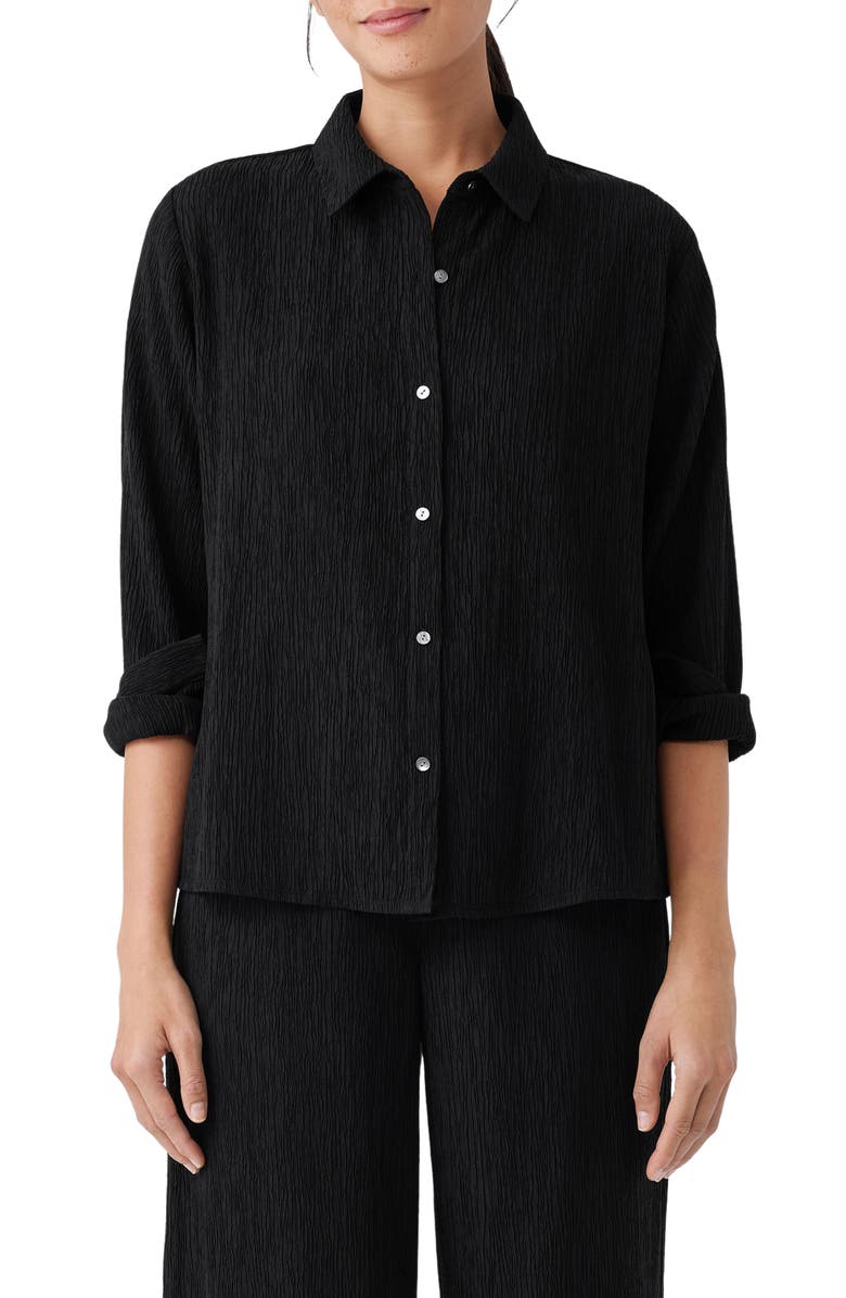 Eileen Fisher Classic Plissé Button-Up Shirt, Main, color,