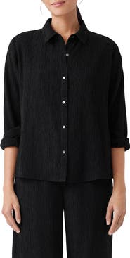 Eileen Fisher Classic Plissé Button-Up Shirt