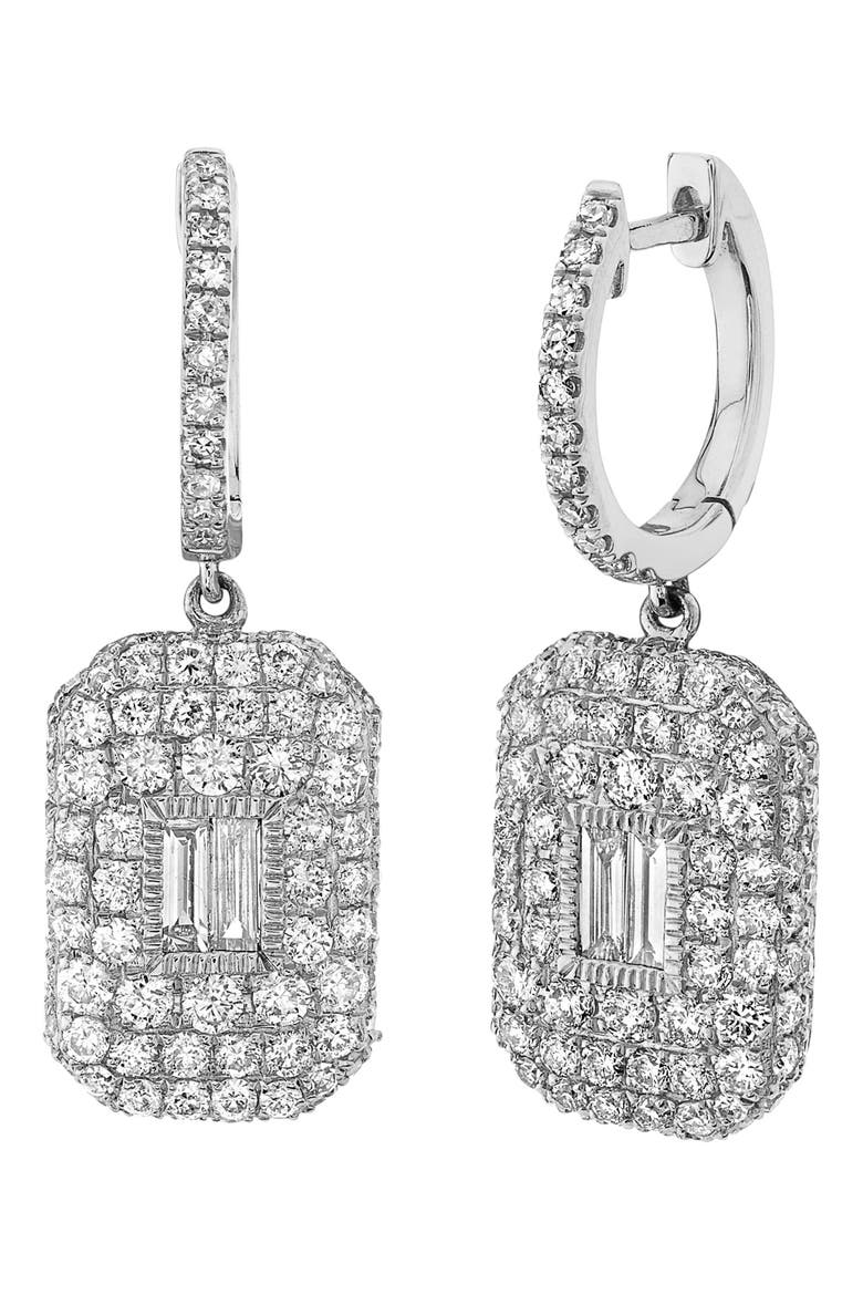 Pavé & Baguette Drop Earrings, Main, color, DIAMOND