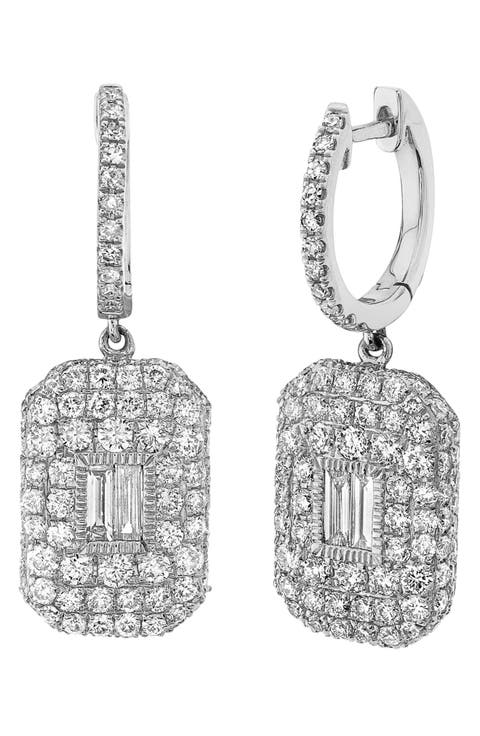 Pavé & Baguette Drop Earrings