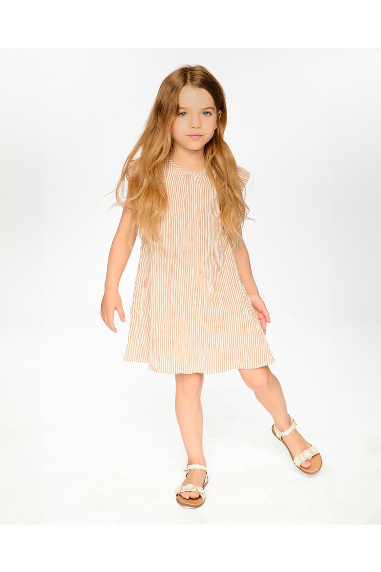 Short Sleeve Striped Flared Dress, Alternate, color, Off White and Sand Stripes
