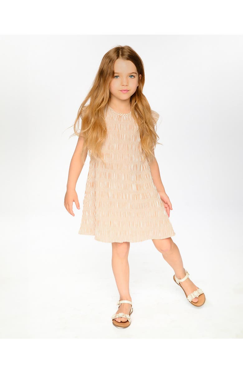 Deux par Deux Short Sleeve Striped Flared Dress, Alternate, color, Off White And Sand Stripes