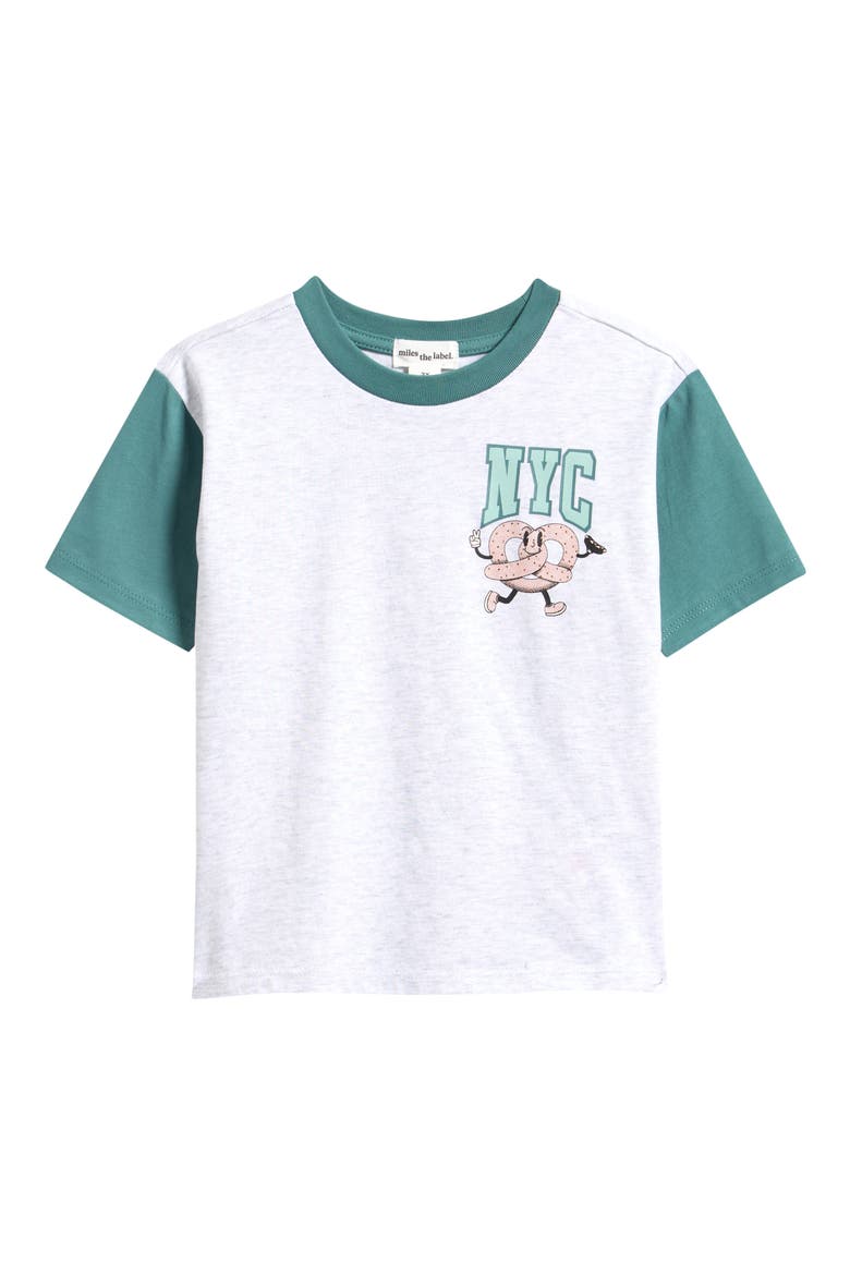 Kids' NYC Pretzel On Light Raglan T-Shirt, Main, color, LIGHT HEATHER GREY