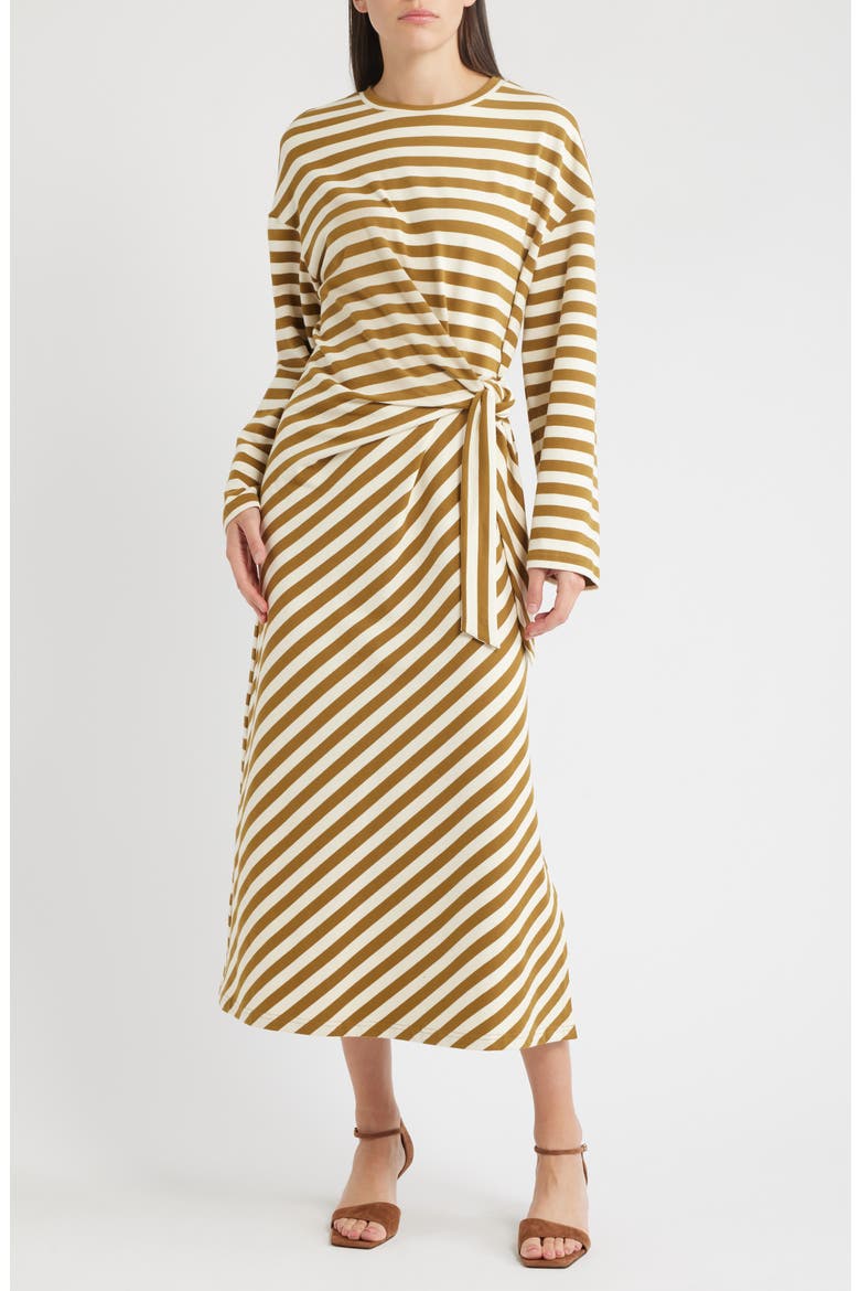 Fenouil Directional Stripe Long Sleeve Dress, Main, color, OLIVE