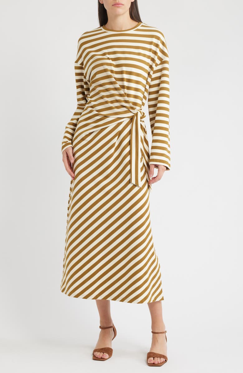 FRNCH Fenouil Directional Stripe Long Sleeve Dress, Main, color, Olive