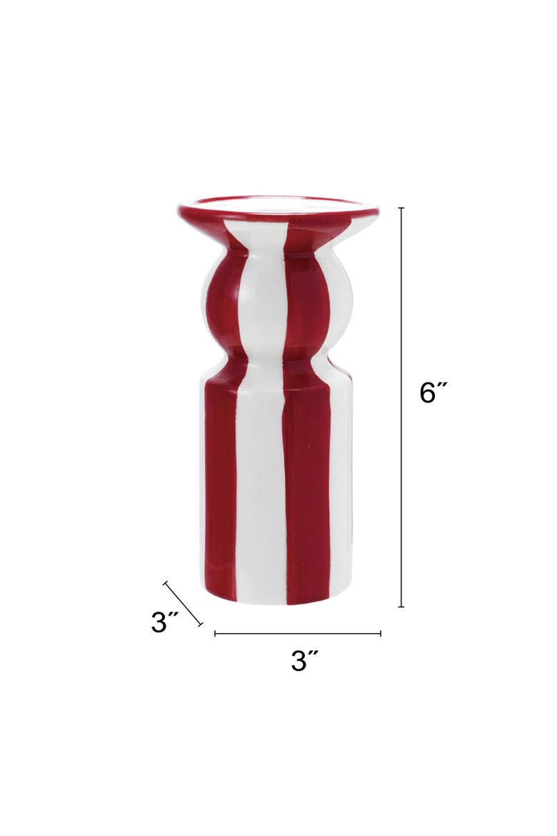 Hand-Painted Ceramic Striped Taper Holder, Alternate, color, Red and White