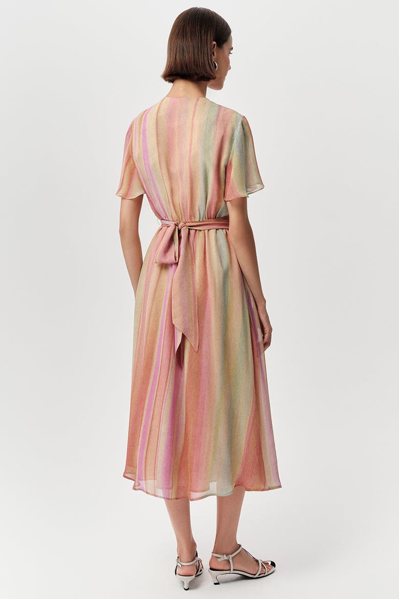 Sahra Cowl Neck Short Sleeve Striped Midi Dress, Alternate, color, Multi Color