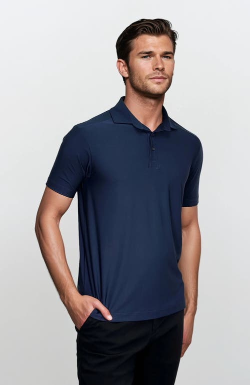 24sevenmen Wrinkle Resistant 3 Button Polo Shirt In Navy