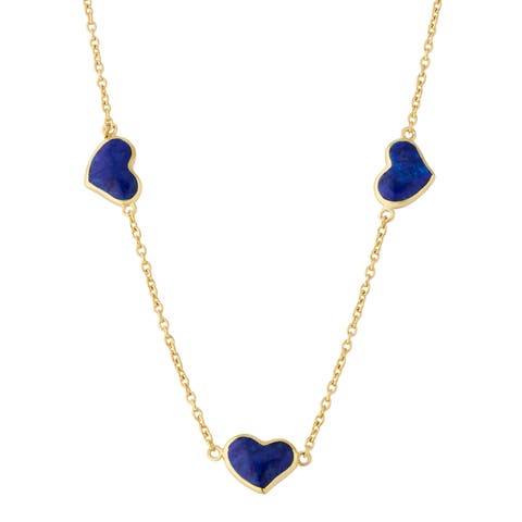 Triple Station Heart 20" Necklace Set In Sterling Silver With 18K Gold Overlay
