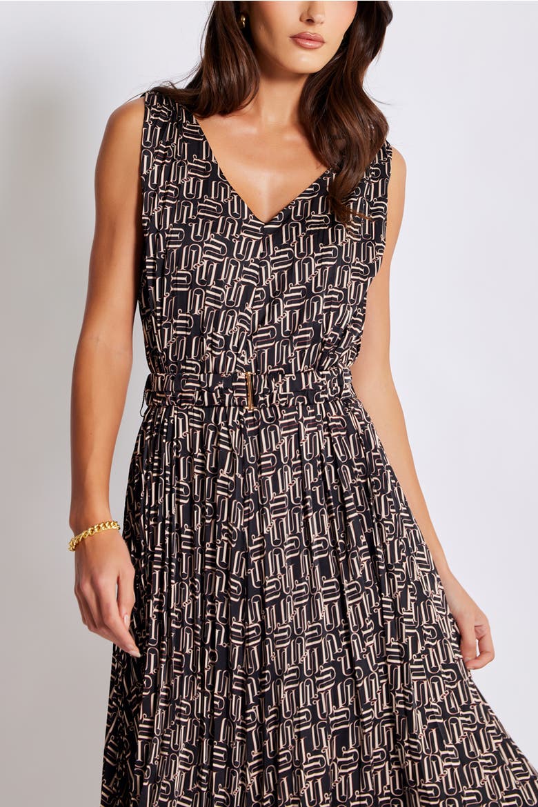Highbrow Pleat Dress, Alternate, color, Retro Print
