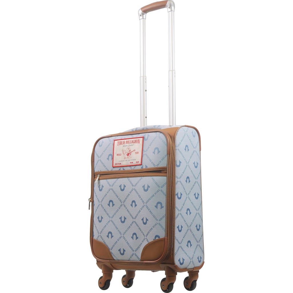 TRUE RELIGION TRUE RELIGION SOFT SIDED 23" EXPANDABLE, SPINNER LUGGAGE WIITH IONIC LOGO MONOGRAM AND BUDDHA PATCH