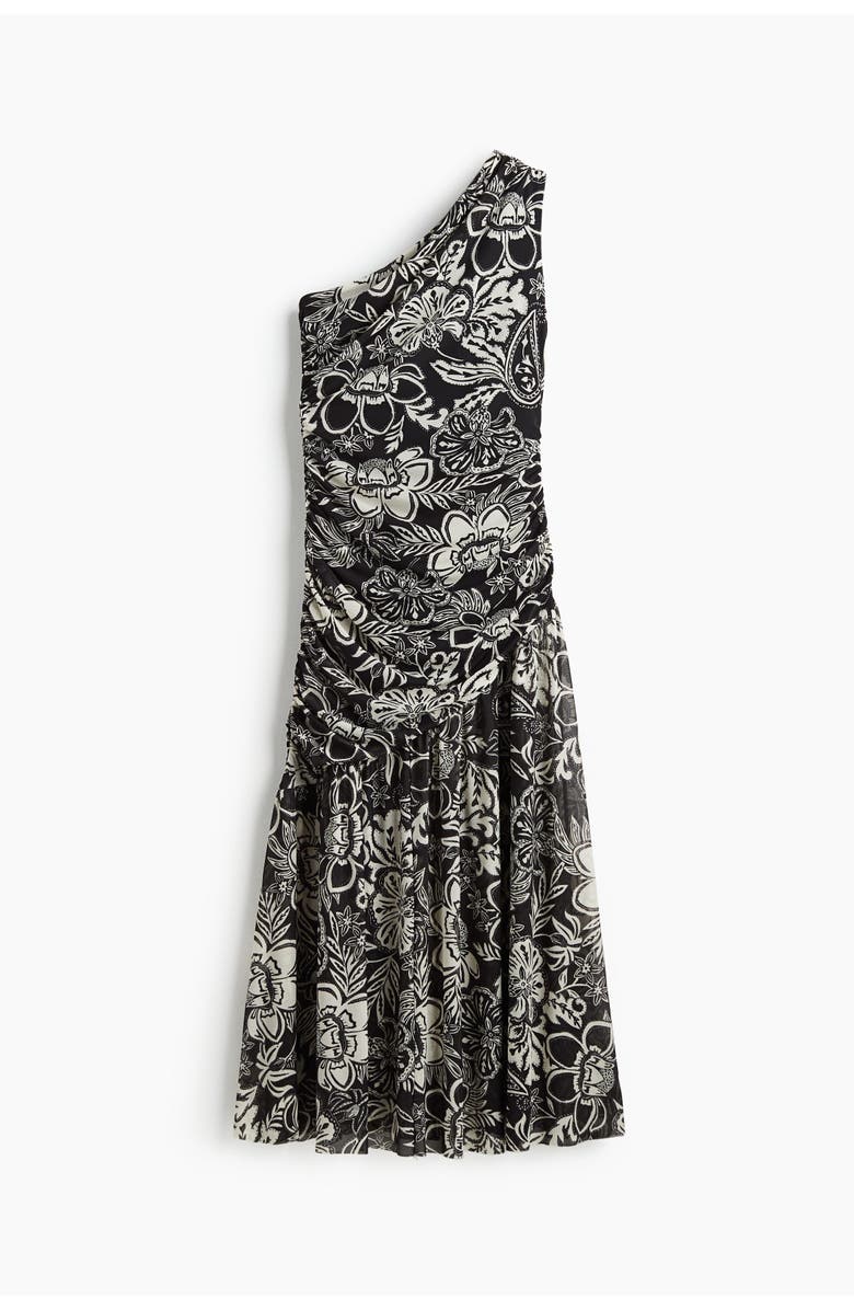 H&M Draped One-shoulder Dress, Alternate, color, Black/Floral