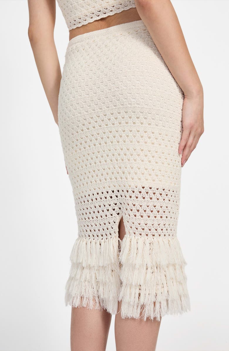 GUESS Luca Fringe Hem Open Stitch Midi Skirt, Alternate, color, Dove White
