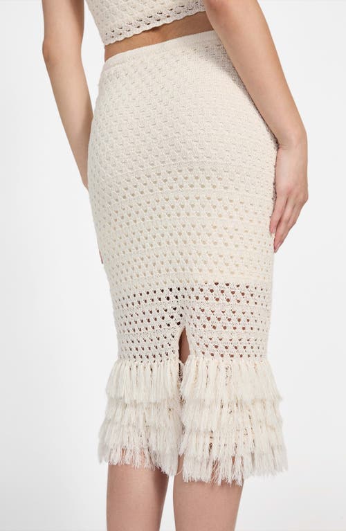 Guess Luca Fringe Hem Open Stitch Midi Skirt In Neutral