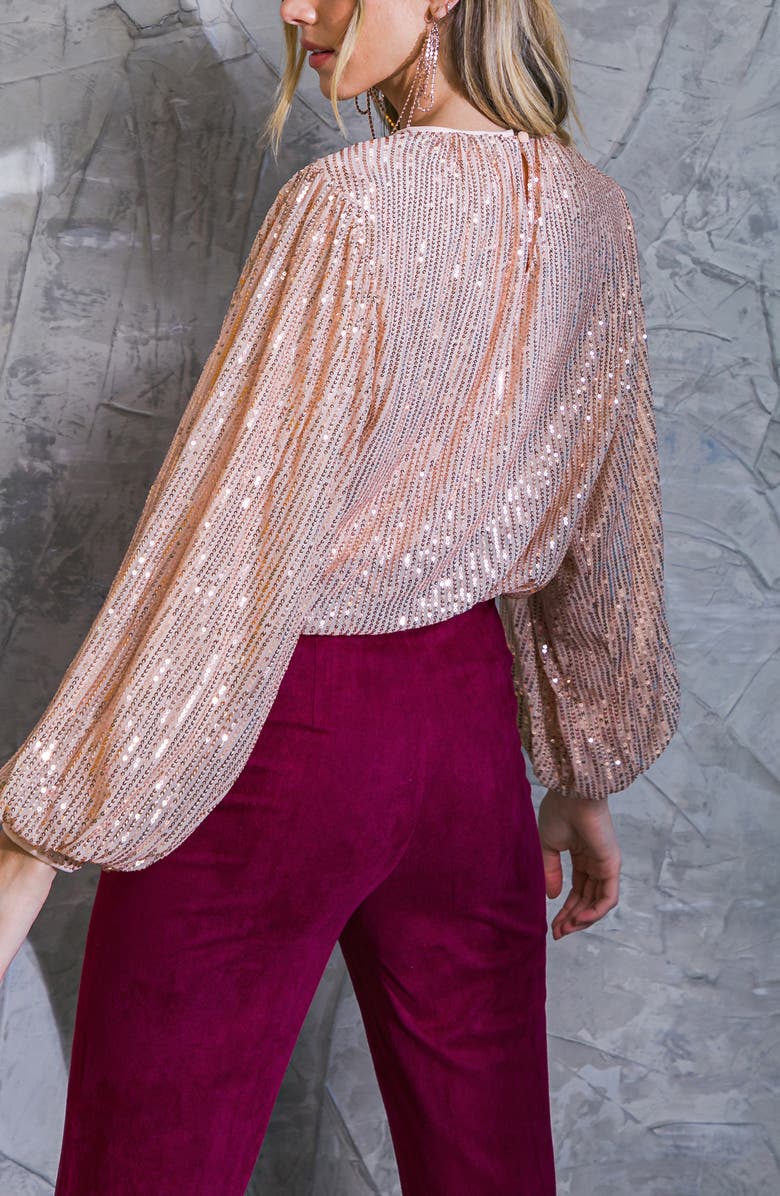 FLYING TOMATO Sequin Long Sleeve Top, Alternate, color, Rose Gold