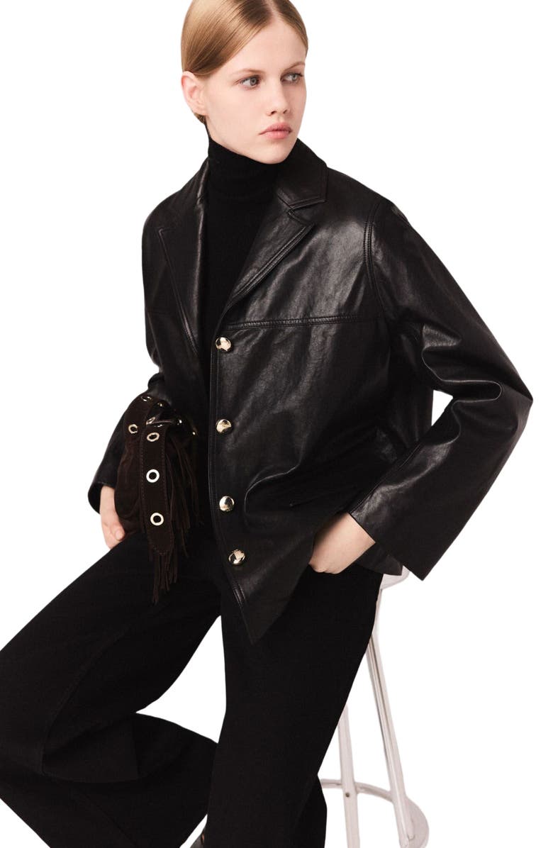 maje Quilted leather jacket, Alternate, color, Black