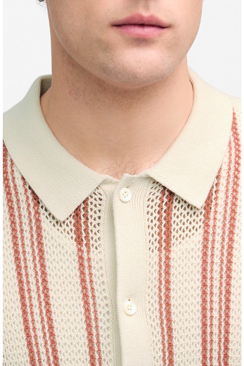 Stripe Open Stitch Button-Up Sweater Polo, Alternate, color, FADED BRICK