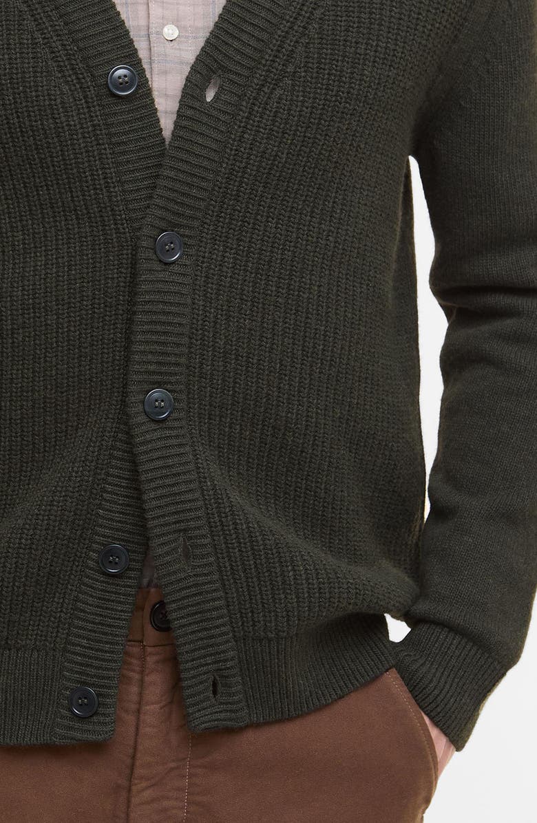 Barbour Mainland Ribbed Wool & Cotton Cardigan, Alternate, color, Olive