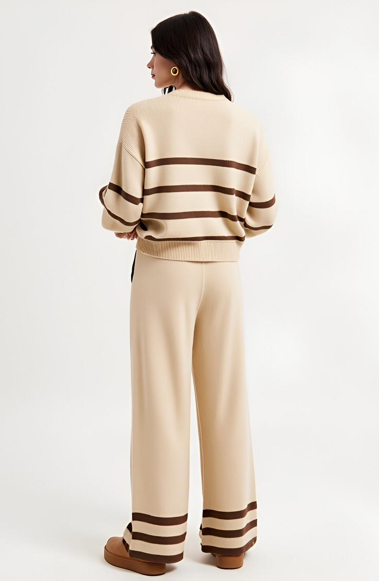 Modenaire Cozy Striped Sweater and Wide-Leg Pants Lounge Set, Alternate, color, 