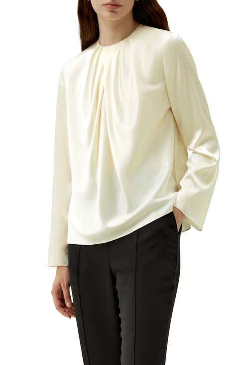 Silk Ruched-Neck Top