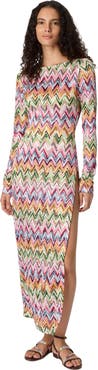 Missoni Long-sleeved Dress In Stretch Viscose With Lace And Zigzag Motif