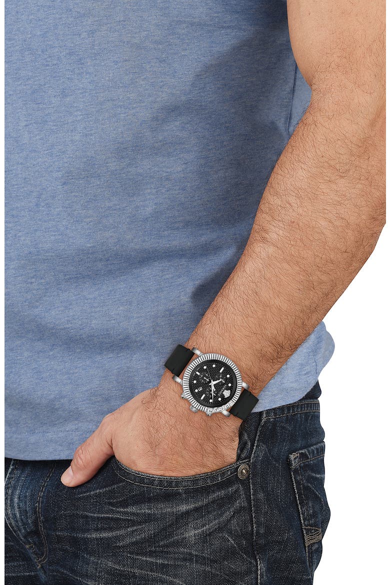 Three-Hand Quartz Leather Strap Watch, 45mm, Alternate, color, STAINLESS STEEL